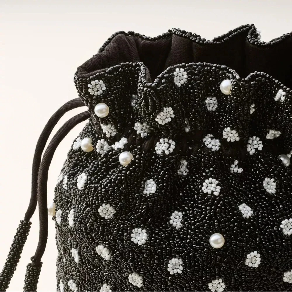 Kate Spade Black Mini Polka Dot Drawstring Bag NEW